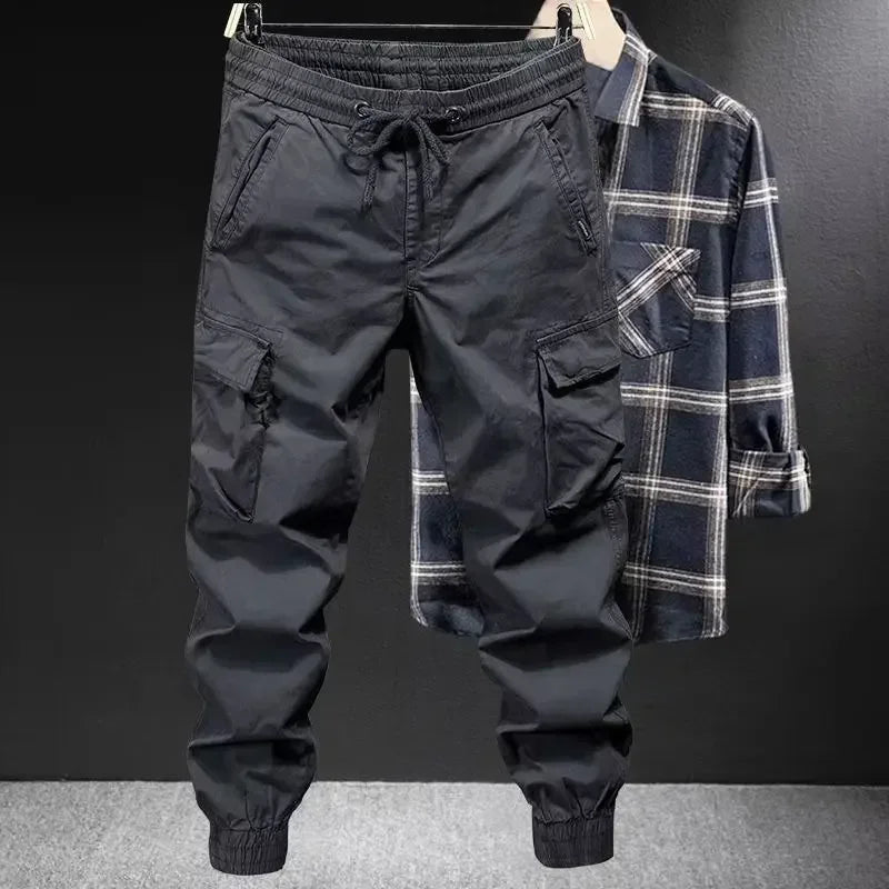 Trendy Brand Casual Cargo Pants Men's Loose Fit Solid Color Cargo Pants American Style Casual for Spring Autumn