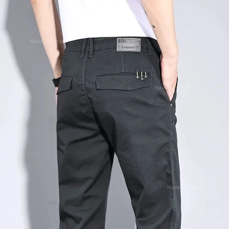 Four Seasons Men's New White Fashion Casual Pants Stretch Straight Comfortable Soft Business Work Trousers Male Brand Clothes