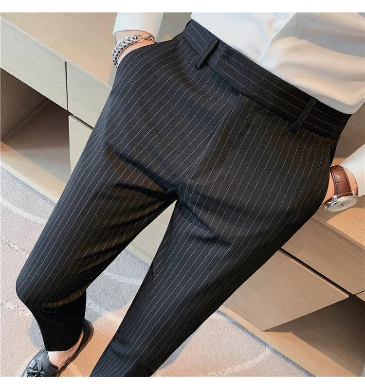 British Style Striped Slim Fit Suit Pant Men Business Casual Simple Dress Pants High Quality Social Wedding Party Trousers 38-28