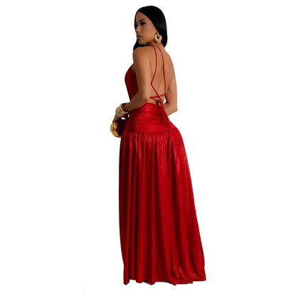 CM.YAYA Women Sleeveless Backless High Waist Birthday Long Maxi Dress 2024 Autumn Street Sexy Party Split Dresses Vestidos