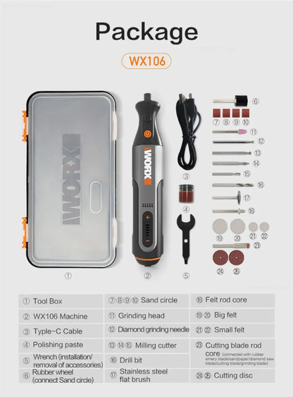 Worx 8V Rotary Tool WX106 Cordless Mini Drill Engraving Grinding Polishing Machine USB Charger Variable Speed Power Tools Home