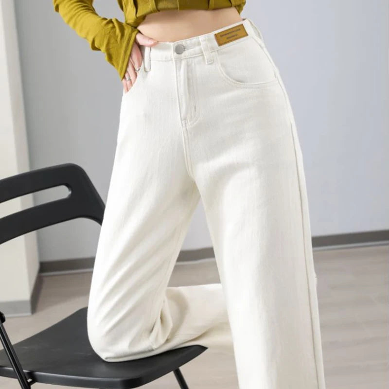 New Arrivals White Blue Denim Jeans For Women Straight Wide Leg Female Long Pants High Quality Trousers Four Season Mop Pants