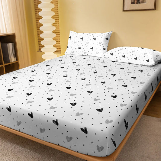 1 Piece of White Bottom Heart Love Patterned Matte Bedsheet, Bedroom Printed Bedspread, Bedding (Excluding Pillowcases)