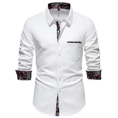 Men's fashion casual color contrast long sleeve shirt dating play business reception