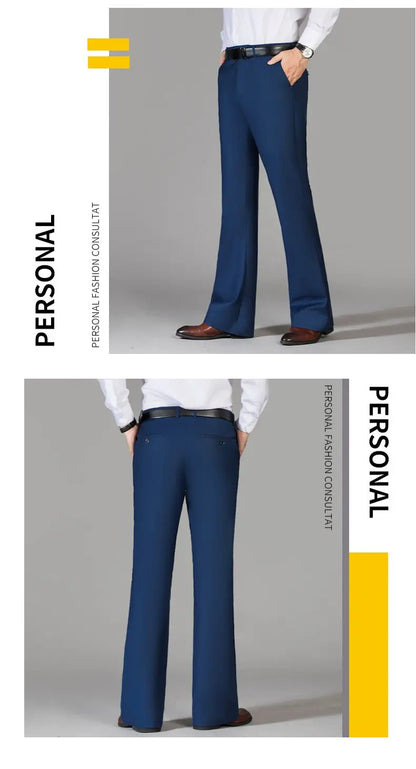 2024 Men's Spring Summer New Casual Slim Flares Trousers Male Bell-Bottom Long Trousers Men Solid Color Business Pants K410