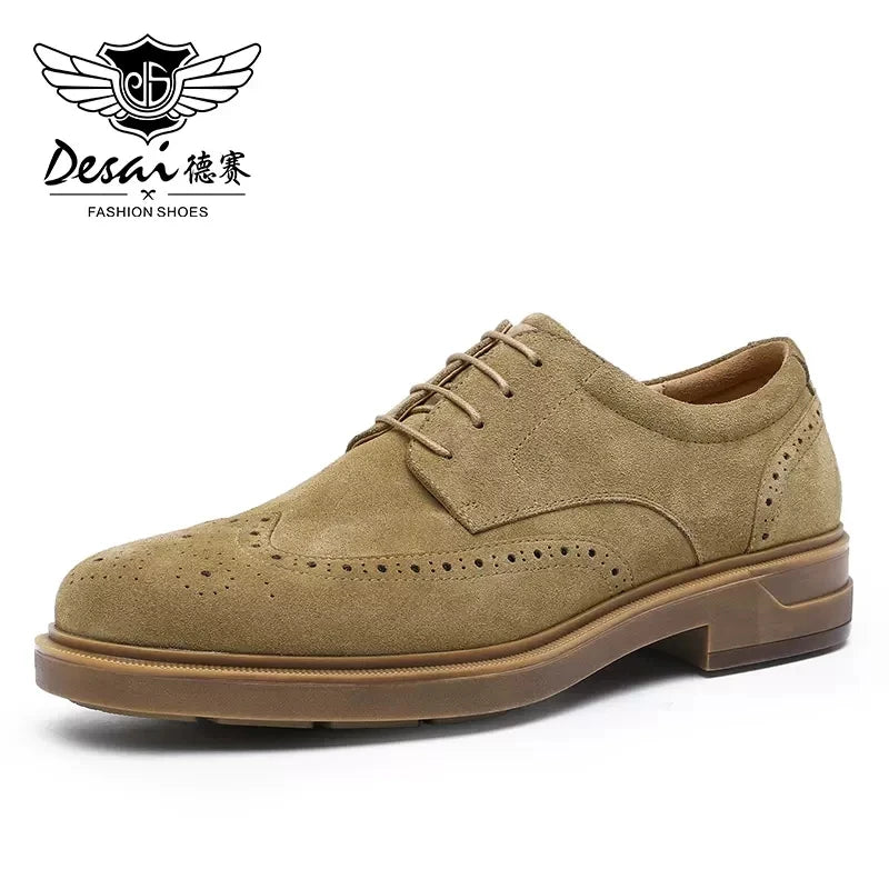 Desai Genuine Derby Men Shoes Cow Suede Leather Autumn Winter Brogue Casual Men Leather Shoe Male Dress Shoes Gifts