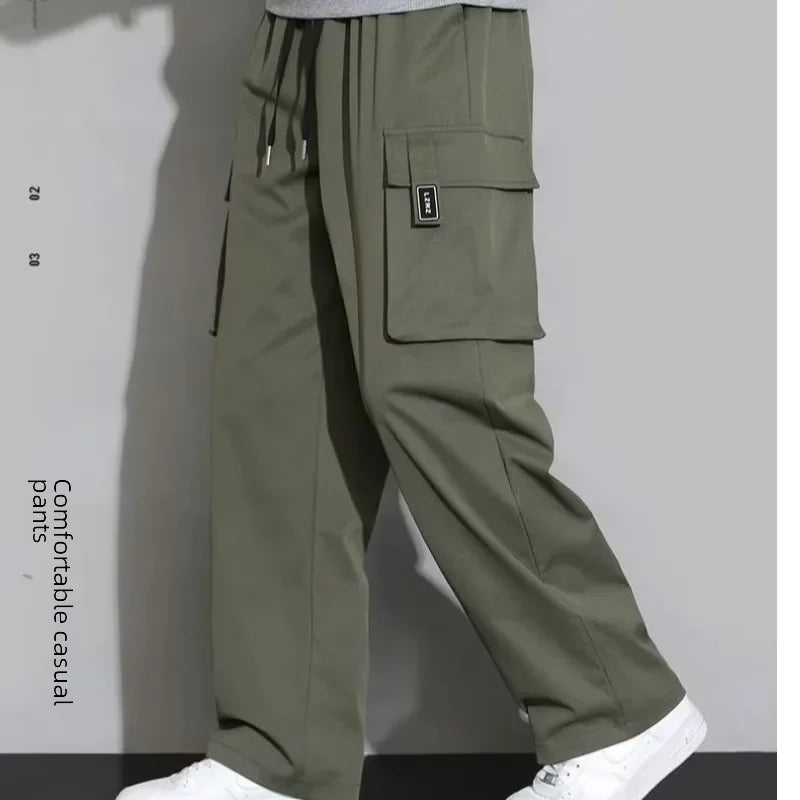 American Style Green Cargo Pants Loose-fit Straight-leg Pants For Men Casual Long Trousers For Autumn Youth