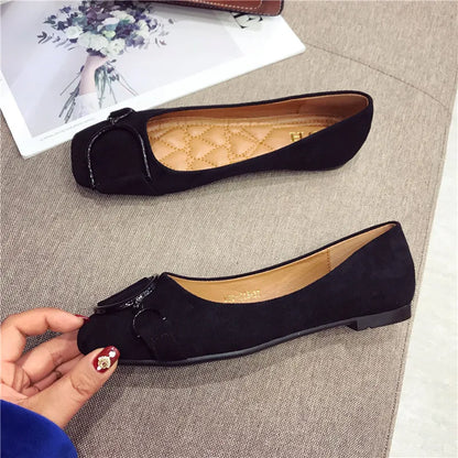 Flat Shoes for Women Spring 2023 New Suede Square Toe Shallow Cut Flat Bottomed Lefu Soft Bean Shoes Ladies big size 44 45 46