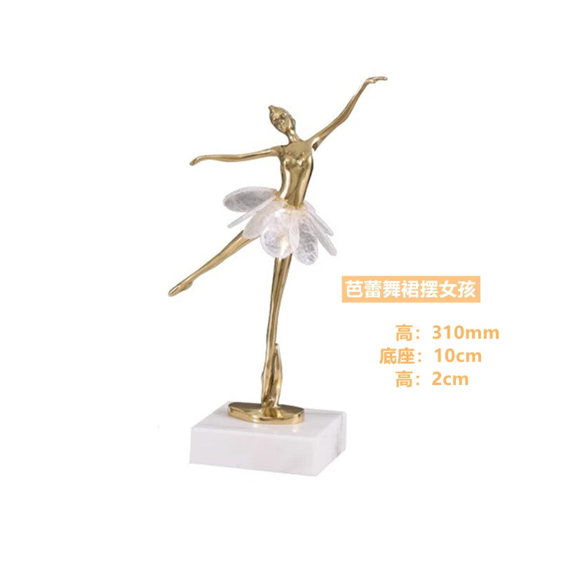 Brass Ballet Dancer Crystal Skirt New House Gift Home Living Room Study Luxury Table Ornaments European Decoration Accessories