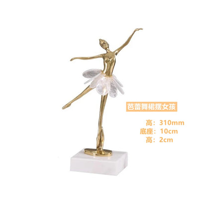 Brass Ballet Dancer Crystal Skirt New House Gift Home Living Room Study Luxury Table Ornaments European Decoration Accessories