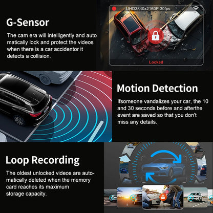 Caméra embarquée pour voitures FHD1080P Enregistreur de conduite Caméra de voiture DVR Vision nocturne Enregistreur vidéo Intégré Wi-Fi Tachographe Pièces automobiles