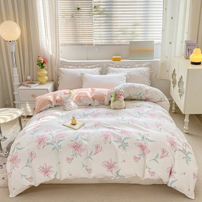 Fresh Floral Pattern Duvet Cover 1Pc 100% Cotton Skin-friendly Breathable Comforter Cover Home Bedding for Kids Teens Adults