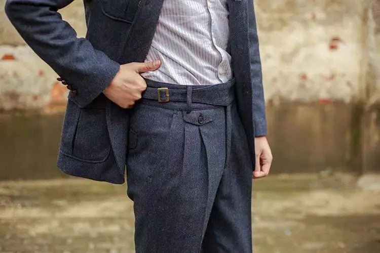 Vintage Gurkha Pants Men England Style High Waist Smart Casual Straight Trousers Autumn Winter Woolen Fashion Naples Suit Pant