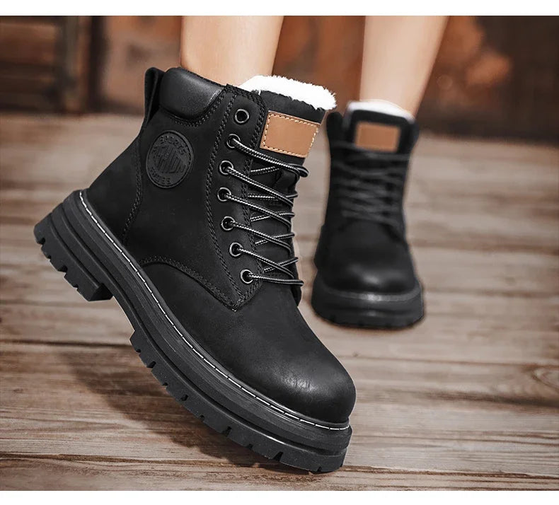 Boots Men High Top Boots High Quality Women Leather Shoes Fashion Outdoor Sneakers Men Lace Up Non-Slip Ankle Boots for Couple