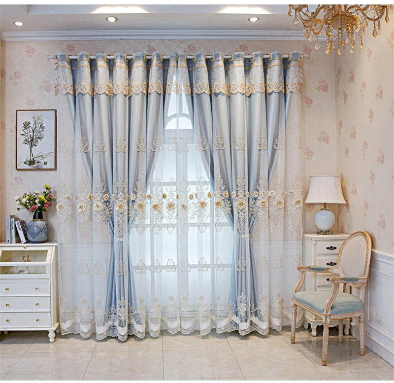 Embossed 3D Embroidered Luxury Double Layer Curtains for Living Room Bedroom Dining Elegant High Shading Coffe Windows Drapes