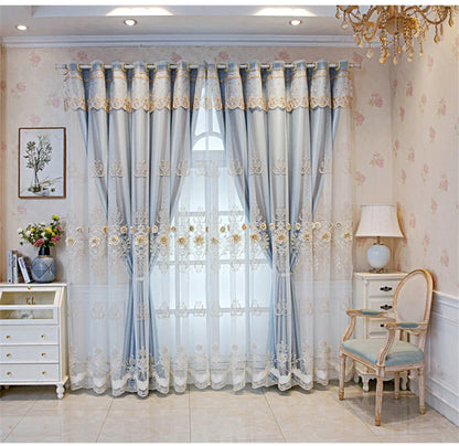 Embossed 3D Embroidered Luxury Double Layer Curtains for Living Room Bedroom Dining Elegant High Shading Coffe Windows Drapes