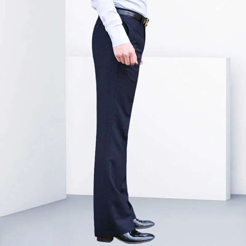 2024 Men's Four Seasons New Mid-Waist Micro-Flared Casual Pants Business Boot Cut Bell-Bottom Trousers