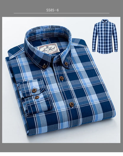 Men's Plaid Checkered Long Sleeve Shirts Contrast Color No Pocket Comfortable 100% Cotton Casual Standard Fit Button Down Shirt