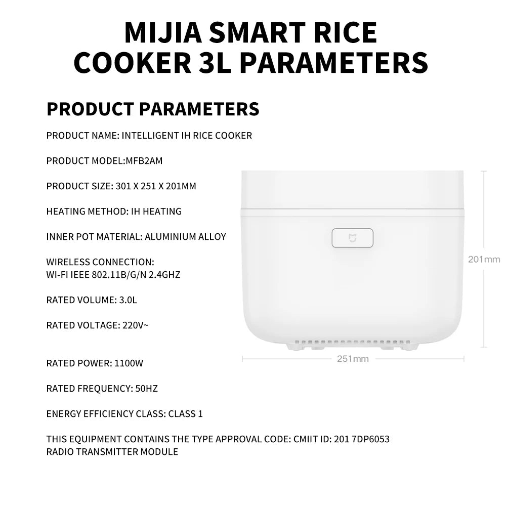 Xiaomi Mijia Smart Rice Cooker 3L Multi-function Electric Cooker App Intelligent Reservation NFC Function IH Heating Non-sticky