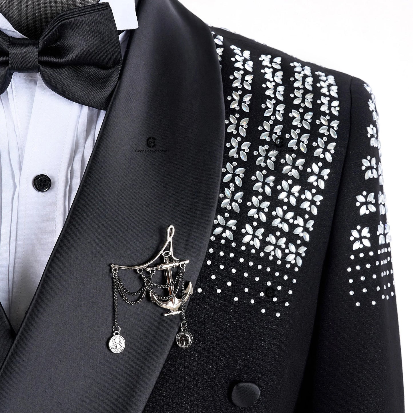 Cenne Des Graoom 2024 Elegant Men's Suits Double-Breasted Jewelry Ornament Handmade Tuxedo for Wedding Groom Party Jacket Pants