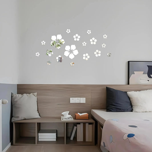 18Pcs Small Fragmented Flowers, Petals, Crystal Mirror Wall Stickers, 3D Bedroom Home Decoration