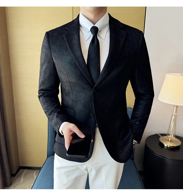 Suede Blazer Men's Fashionable Slim Fit Suit Jacket High-quality Single Breasted Business Dress Formal Jacket Blazer Hombre