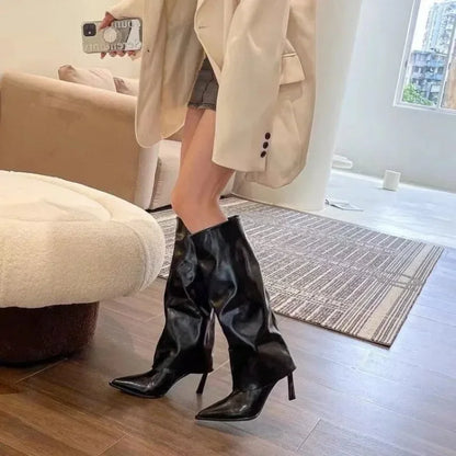 Women's Winter Knight Boots 2024 Trendy Sexy Pointed High Heels New Womens Long White Stiletto Western Cowboy Boots Botas Mujer