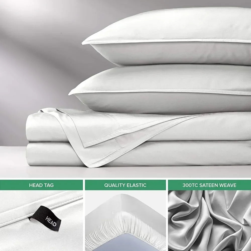 Genuine 100% Organic Viscose Derived from Bamboo Bed Sheet Set, Luxuriously Soft & Cooling, Double Stitching