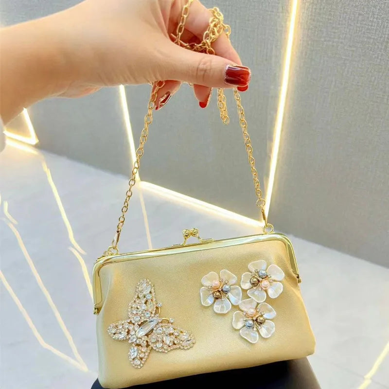 Women's Dinner Wedding Bag Studded Diamond Shoulder Crossbody Sequin Clutch Bag