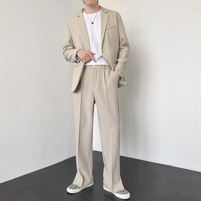 New Men Suit Pants Korean Casual Pant Neutral Solid Fashion Design Wide Leg Business Comfortable Trousers Straight  Streetwear