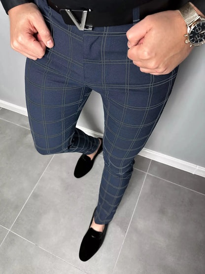 Checkered Fashion Europe and the United States Style Men's Pants Business Casual Travel Slim Pants Comfortable and Versatile