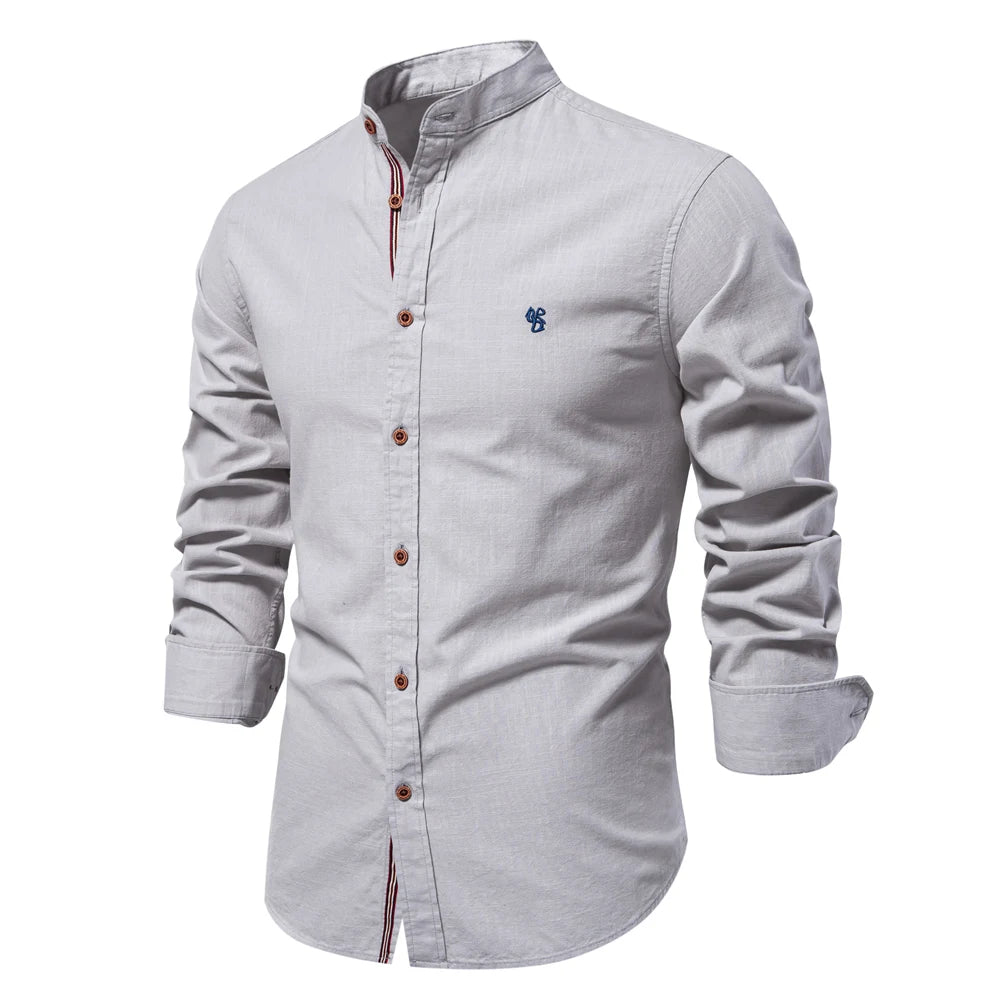 AIOPESON 100% Cotton Social Shirt Men Solid Color Long Sleeve High Quality Brand Shirt for Men Spring Stand Casual Men's Shirts