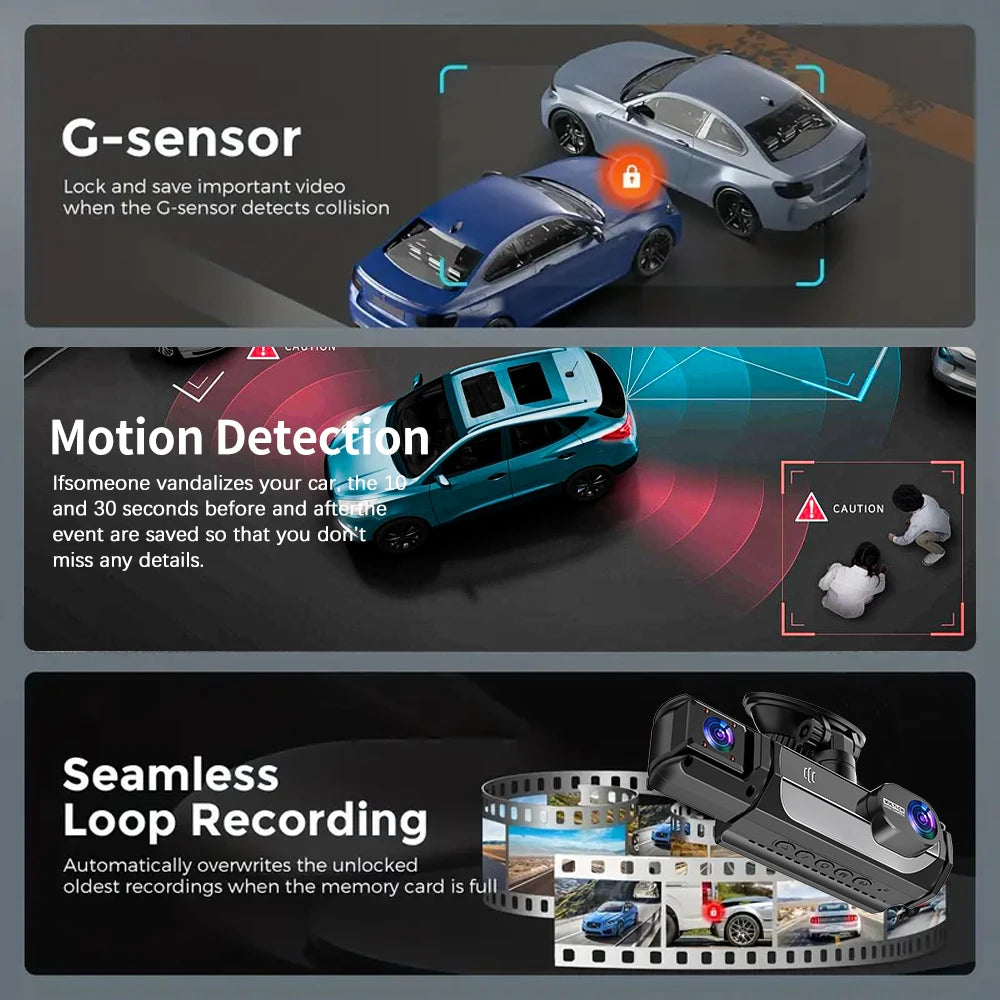 Caméra embarquée pour voitures FHD1080P Enregistreur de conduite Caméra de voiture DVR Vision nocturne Enregistreur vidéo Intégré Wi-Fi Tachographe Pièces automobiles
