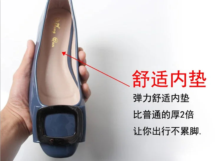 Large Size 41 42 43 44 45 Women Flat Heel Shoes 31 32 33 Square Head Patent Leather Shoes Lady Flats Soft Sole Metal Decoration