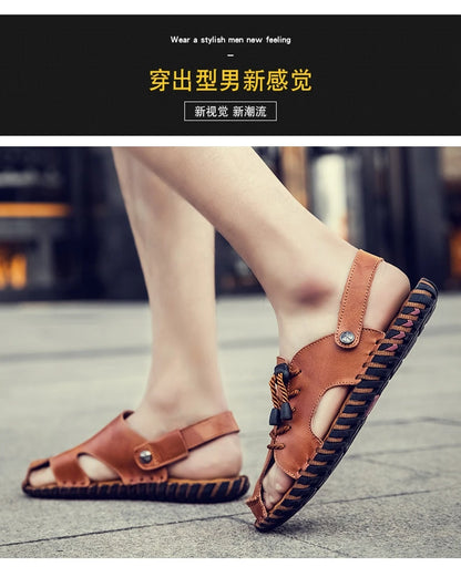 New In Sandals for Men Outdoor Beach Flats Breathable Casual Normal Leather Casual Anti Slip Designer Replica Summer Sandals