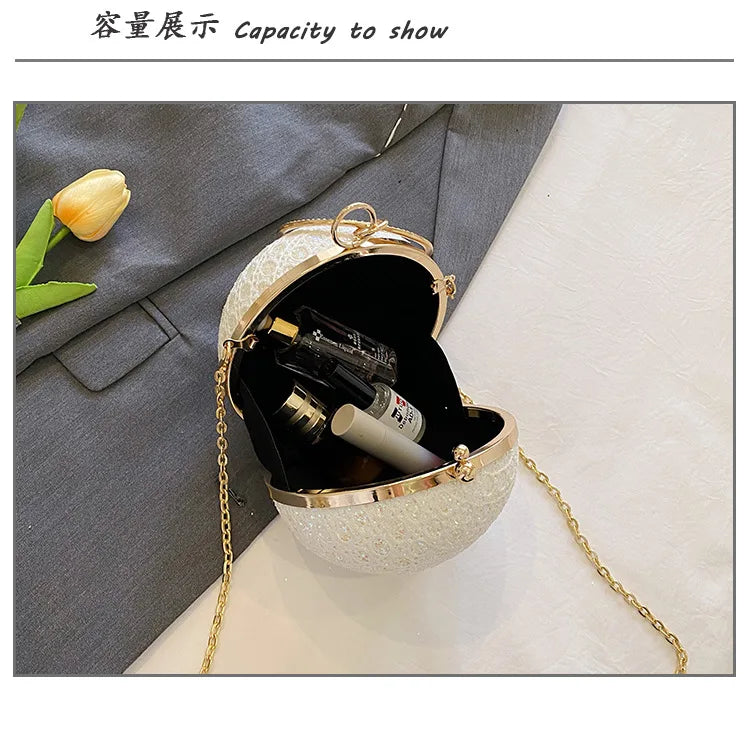 Sparkly Round Evening Purses for Women Shiny Diamonds Handbag Unusual Party Mini Small Bags Fashion Luxury Shoulder Bag Woman