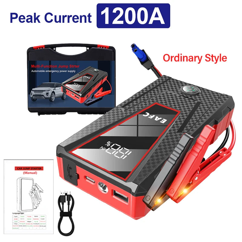 Démarreur de saut de voiture 2000A/1200A/600A, démarreur de batterie de voiture, chargeur de batterie externe Portable 12V, dispositif de démarrage d'urgence automatique Booster