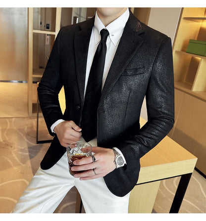 Suede Blazer Men's Fashionable Slim Fit Suit Jacket High-quality Single Breasted Business Dress Formal Jacket Blazer Hombre