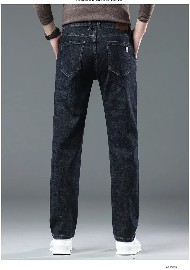 2024 New Straight Baggy Jeans Ultra-thin Comfortable Business Male Trousers Casual Blue Black Classic Denim Pants