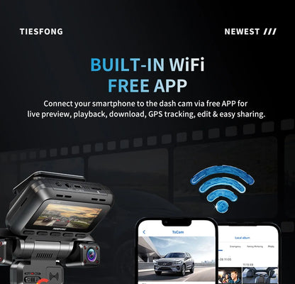 TiESFONG 4CH GPS caméra de tableau de bord i7pro frontal 4K/2K+3*1080P pour dashcam voiture DVR 360 24H moniteur de stationnement,WiFi camaras para automóviles,IR Vision nocturne,g-sensor,256Gmax