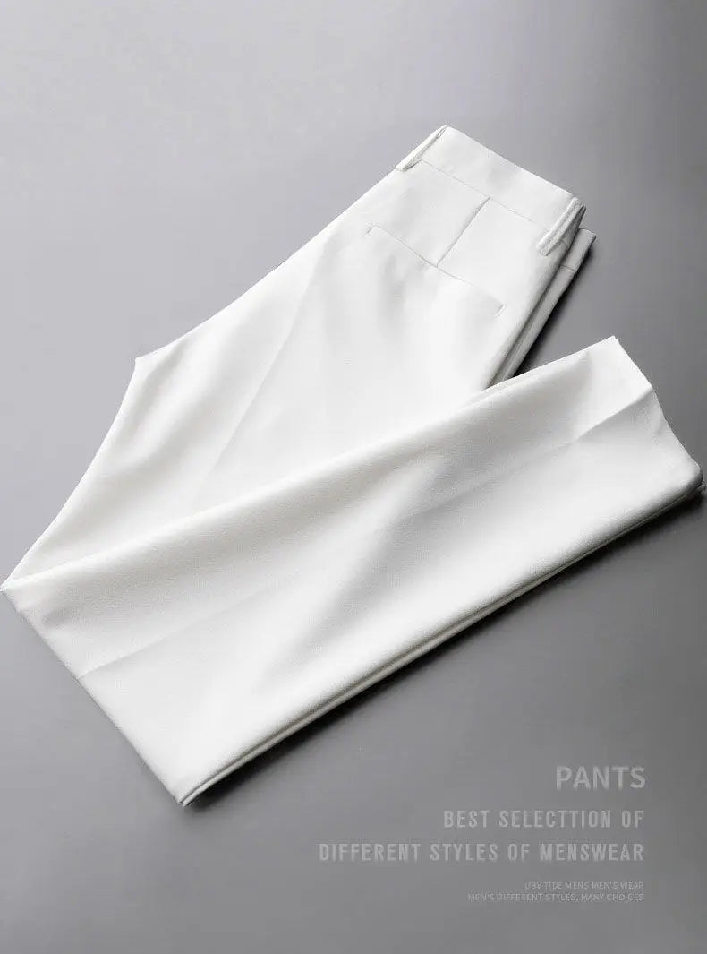 2023 Drape Trousers Trousers Men's Straight Slim Casual White Pants Men's Suit Anti-wrinkle High-grade Nine-point Pants