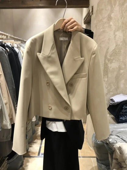 White Short Blazer Women Coat Office Lady Fashion Korean Spring Autumn Pockets Vintage Simple Casual Clothing