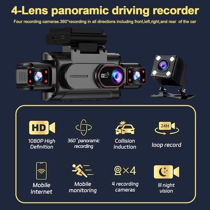 Caméra embarquée 4 canaux Wifi Full HD1080P DVR de voiture 4 caméras Caméra embarquée Enregistreur vidéo Super vision nocturne Boîte noire Cabine 4 objectifs caméra
