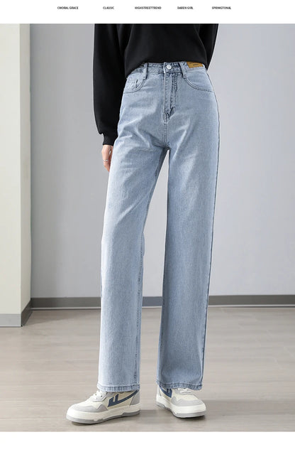 New Arrivals White Blue Denim Jeans For Women Straight Wide Leg Female Long Pants High Quality Trousers Four Season Mop Pants