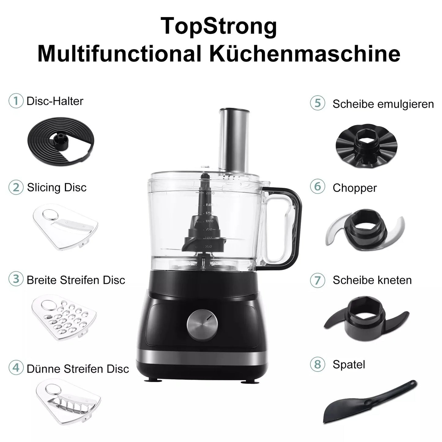 Topstrong 800W 8-in-1 Meat Grinder 3 speeds Kitchen Food Processor EUFP421