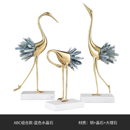 Crystal Swan Brass Body Luxury Crafts Home Living Room House Bedroom Interior Accessories Nordic High-end Animal Art Decorations