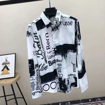 2023 Spring and Summer Fashion Minimalist Casual Long Sleeved Slim Fitting Trend Personalized Handsome Retro Casual Floral Shirt