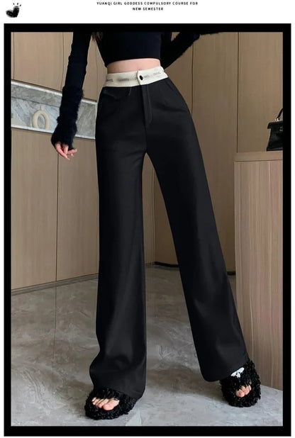 High-rise Soft Casual Trousers Women Summer New Show Thin Slimming All Verticality Straight Moped Pants Design Sense Letter