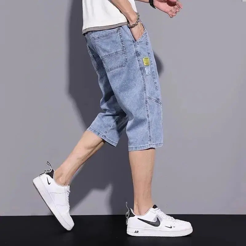 Seven Points Jeans Male 2023 Summer Thin Brand Fashion Youth Straight Leg Loose Plus Size Medium Pants Casual Denim Shorts A3399