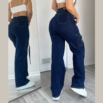 2024 Women High Waist Lifted Jeans Extremely Slim Waist to Hip Ratio Trousers Jean Straight Pocket Design Overalls Casual Pants